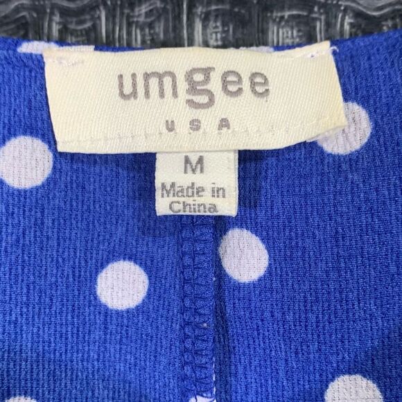 UMGEE USA Cold Shoulder Blouse Blue White Polka Dots Flutter Sleeve Medium #726 - Picture 5 of 8